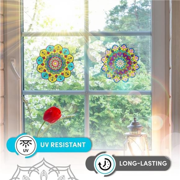Stained Glass Mandala Art Kit - DIY Window Clings with Markers, 10 Suncatchers - Picture 5 of 7